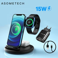 15w qi fast magnetic wireless charger stand for iphone 12 11 x apple watch wireless charging dock station for airpods pro iwatch