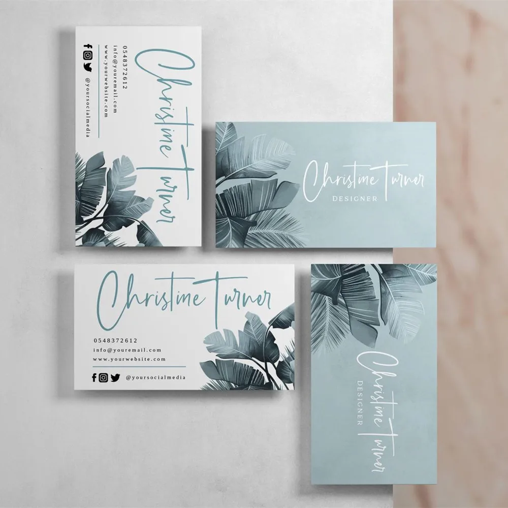 

Custom Text Social Medial Card，MINT Palm Leaves Business Card，Personalize Logo Business Name Card