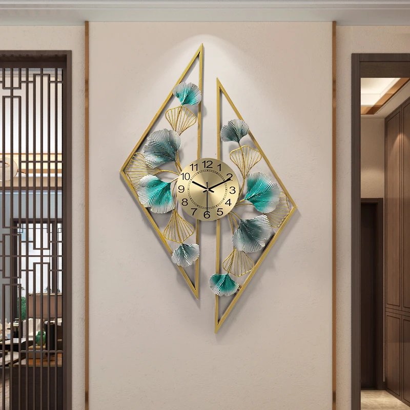 

New Chinese Luxury Ginkgo Leaf Wrought Iron Wall Clocks Wall Hangings Home Wall Mural Crafts Livingroom Wall Sticker Decoration
