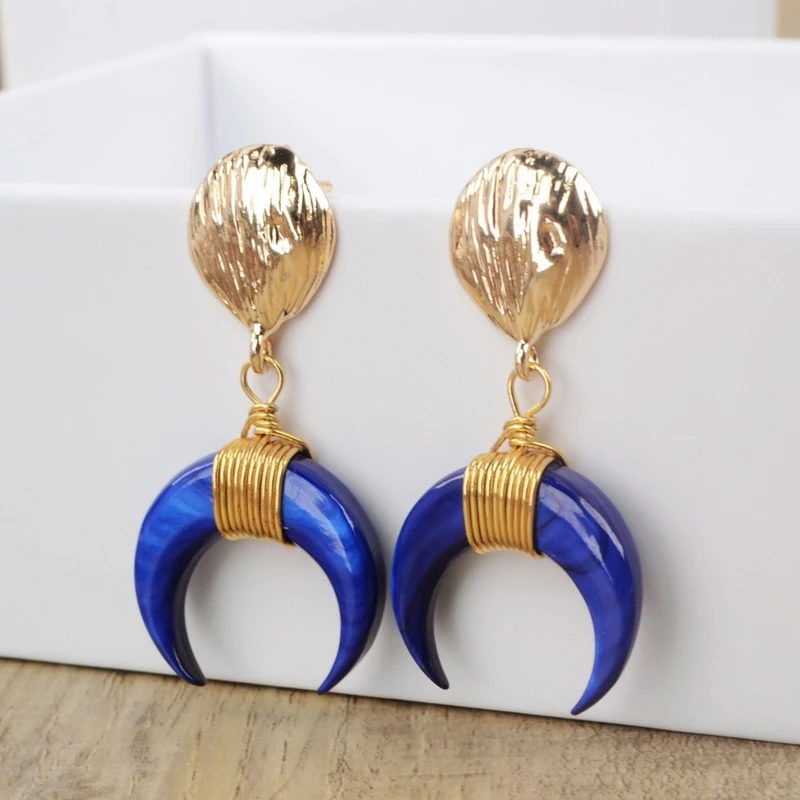 Модные серьги в форме рога золотого цвета Обмотка из проволоки Радужная оболочка