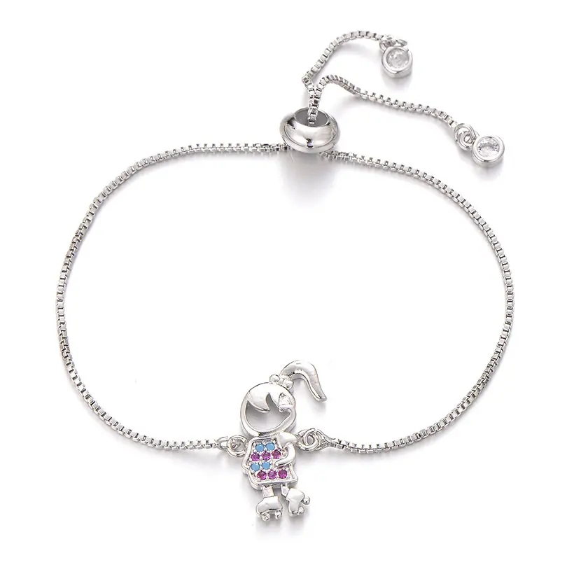 silver Pipitree милый катающийся на коньках амулетный браслет для девочек семейные украшения 4 цвета Медные циркониевые браслеты CZ для женщин девочек брендовая цепочка Pulsera - Окраска металла: silver