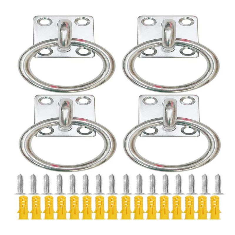 

4 Pcs M6 304 Stainless Steel Ceiling Hook Pad Eye Plate with Ring Marine Hardware Staple Hook Loop Screws Mount