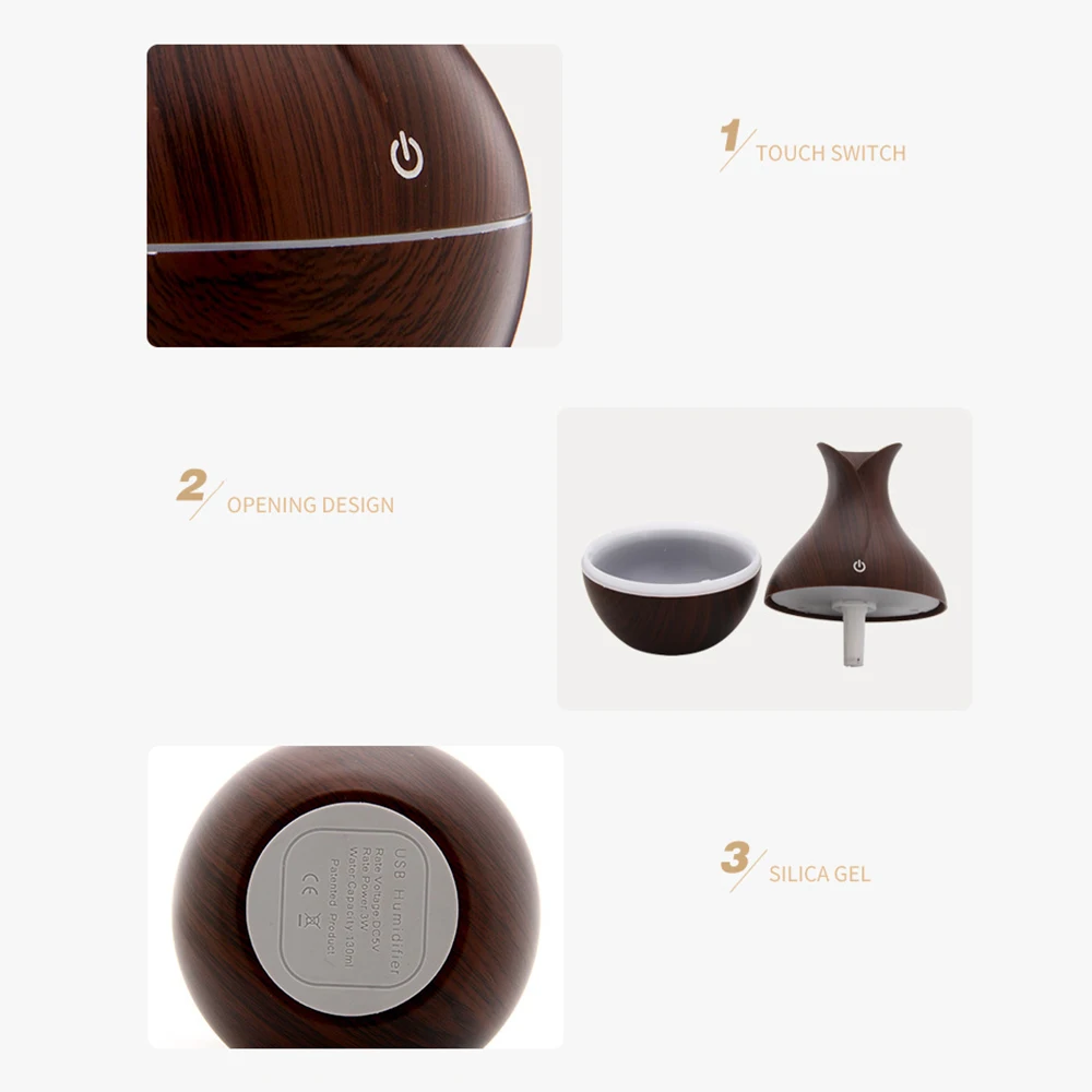 Air Diffuser Wood Ultrasonic 130ml Humidifier Essential Oil Aromatherapy Cool Mist Maker USB Electric Aroma | Автомобили и