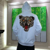 party fashion 100 cotton long sleeves male warmth hoody handsome casual sports rhinestone mens hoodie with hat