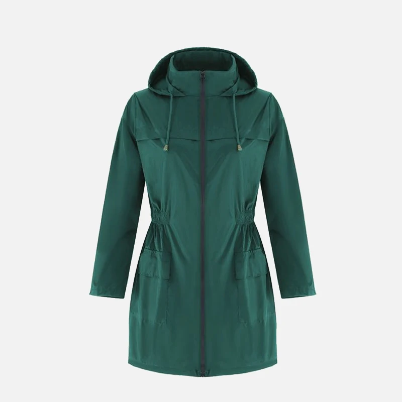 

Autumn Waterproof Zipper Hooded Trench Jackets Women Solid Casual Trench Coats Female Fashion Pockets Long Sleeves Clothes