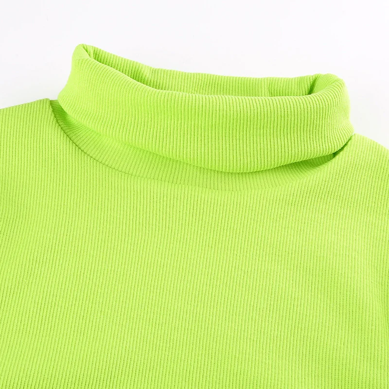 Женская футболка с надписью Fitshinling неоново-зеленая высоким воротом Осень-зима 2019