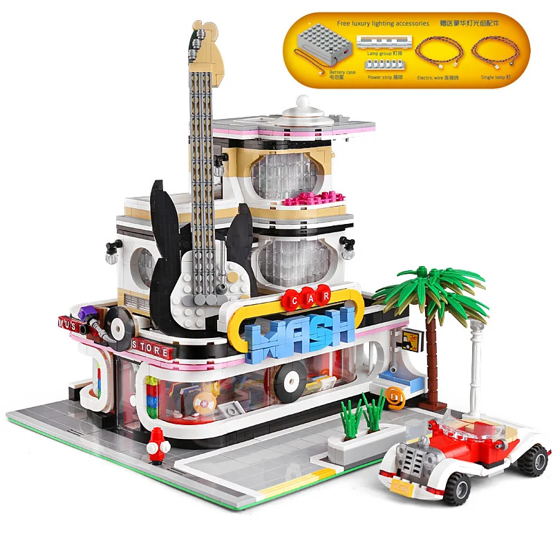 

MOULD KING Streetview Building Toys Model The MOC Guitar Shop With Led Light Set Building Blocks Bricks Kids Toys Christmas Gift