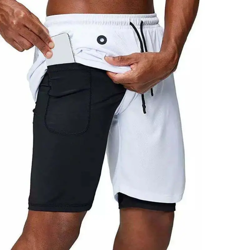 

Men 2-In-1 Workout Running Shorts Gym Yoga Sport Compression Tight Pants Pocket