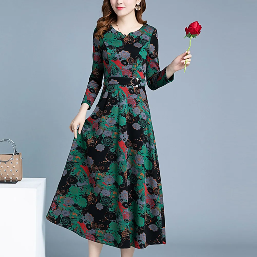 Женское платье с цветочным принтом и длинным рукавом вечерние платья макси