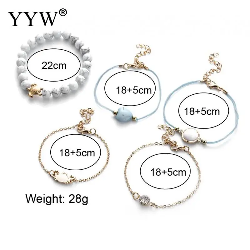 5pc/Set Women Fashion Bracelet Set Natural Stone Cotton Cord Adjustable Extender Chain Female Trendy Wristband Suit Bileklik | Украшения и