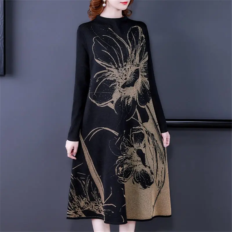 

Новинка 2021, вязаное платье с длинным рукавом, Женская осенне-зимняя одежда, свободная шерстяная Базовая рубашка для мам, длинный пуловер, топы M1216