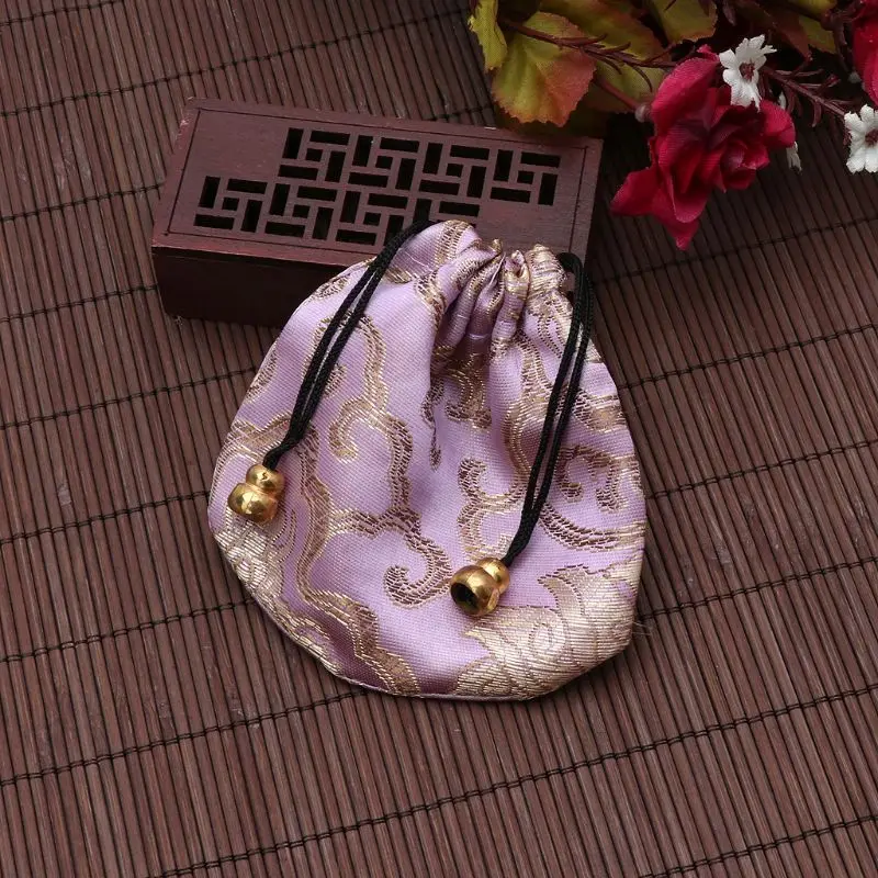 

69HB Traditional Silk Travel Pouch Classic Chinese Embroidery Jewelry Bag Organizer