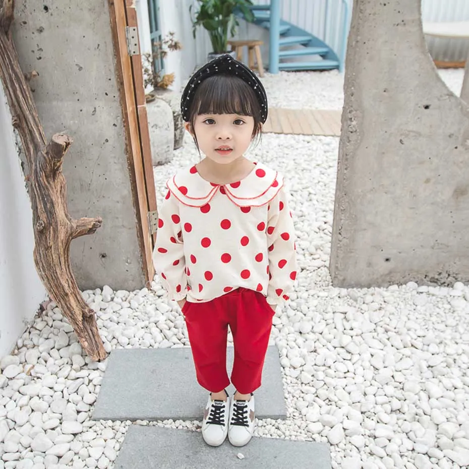 Одежда для маленьких девочек футболка в горошек и штаны комплект из 2 предметов