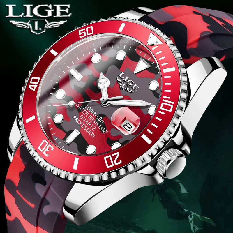 Часы наручные LIGE Мужские кварцевые роскошные спортивные водонепроницаемые с