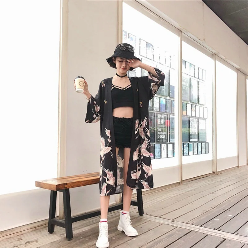 Японские кимоно yukata кардиган модная блуза для женщин 2020 Длинные рукава Кардиган