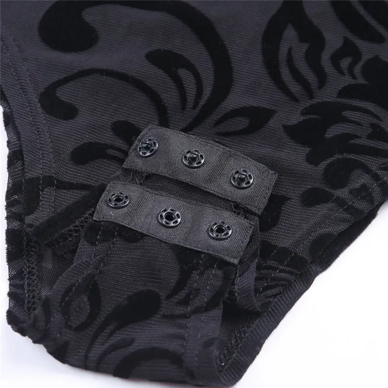 Готический сексуальный женский комбидресс черный облегающий кружевной