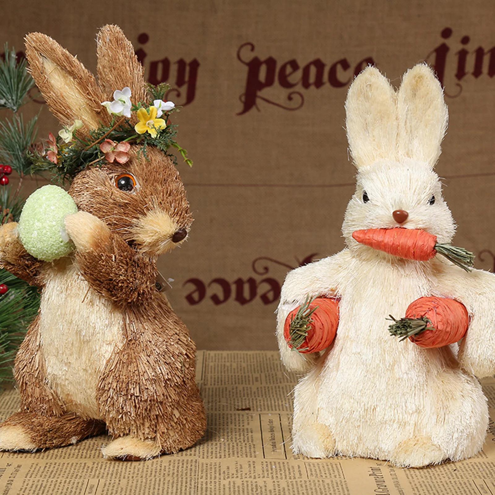 

Newest Arrival Creative Mother Child Rabbit Decoration with Flower Cute Straw Bunny Home Decorative Ornaments