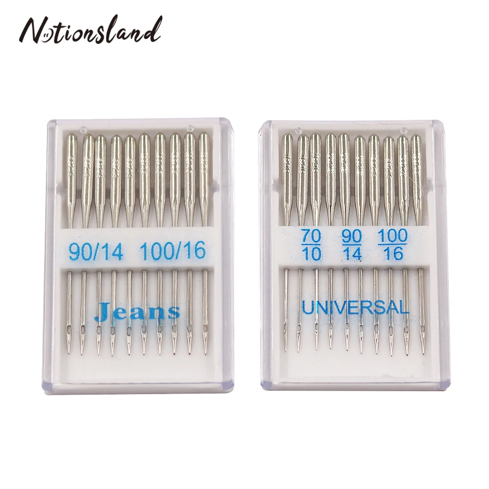 20Pcs/Set Silver Sewing Machine Needles Ball Point Head 70/10 90/14 100/16 Jeans&General Home Stainless Steel Sewing Needles