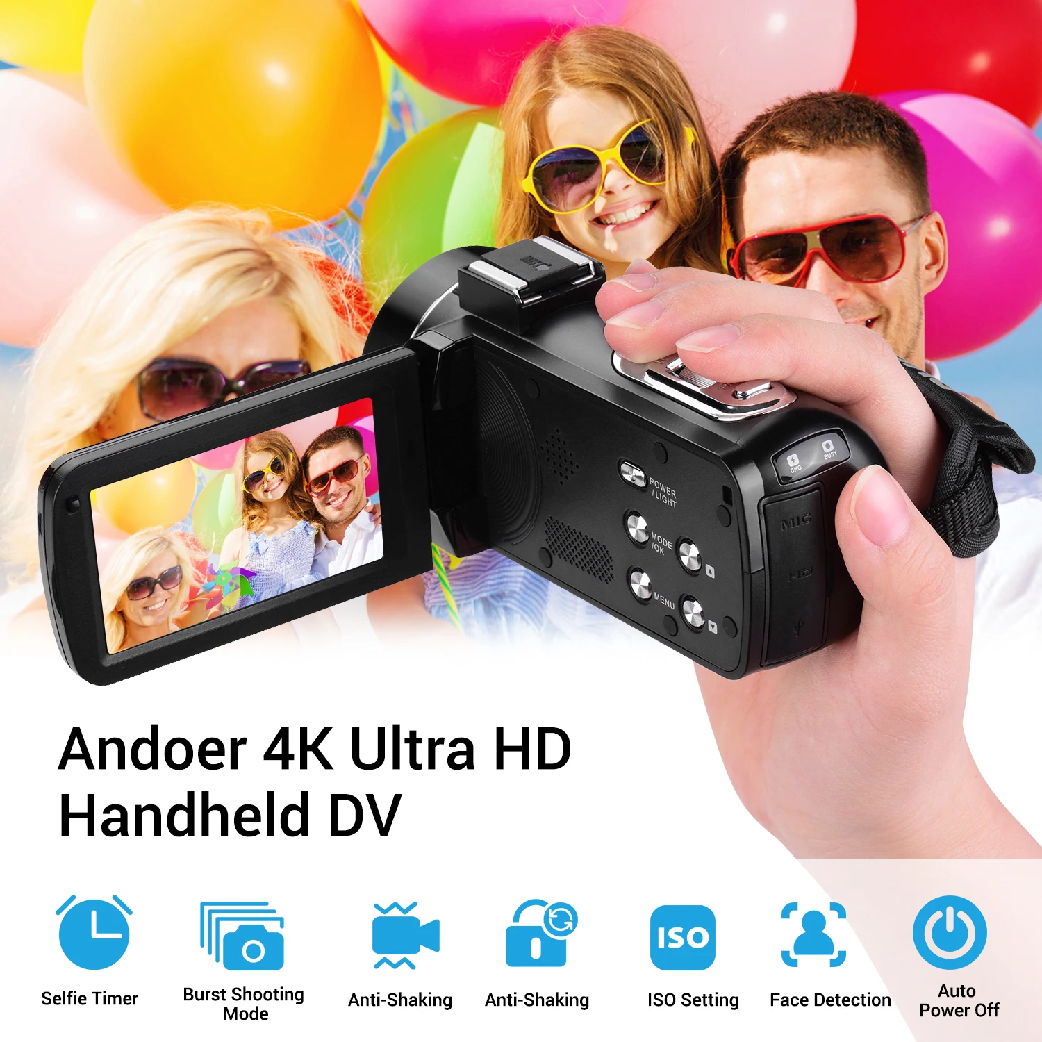 Andoer 4K Ручная DV Профессиональная цифровая видеокамера КМОП-датчик с