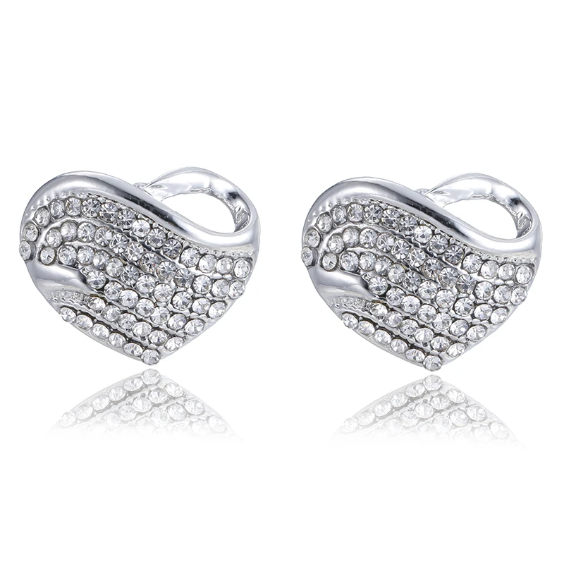 silver earring RNAFASHION ювелирные изделия в форме сердца ожерелья и подвески в форме сердца серьги-гвоздики полностью из страз Ювелирные наборы для женщин невесты - Окраска металла: silver earring