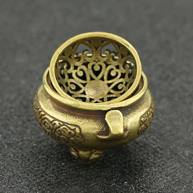 Antique Copper Small Incense Stick Burner | Retro Brass Pocket Hollow Incense Holder with Cover | Home Décor Sandalwood Censer image 3