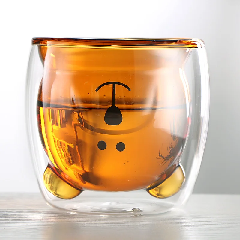 

Double Wall Glass Cup Cartoon Bear Kids Amber Glass Coffee Milk Drinking Glasses Birthday Gifts Water Coffee Cup copas de vino