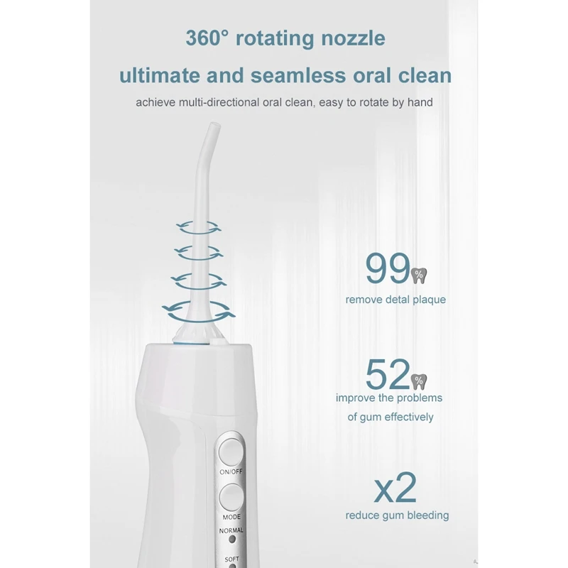 

Water Flosser Cordless Oral Irrigator 300ML Portable Rechargeable 3 Modes Water Flosser Braces & Bridges Care