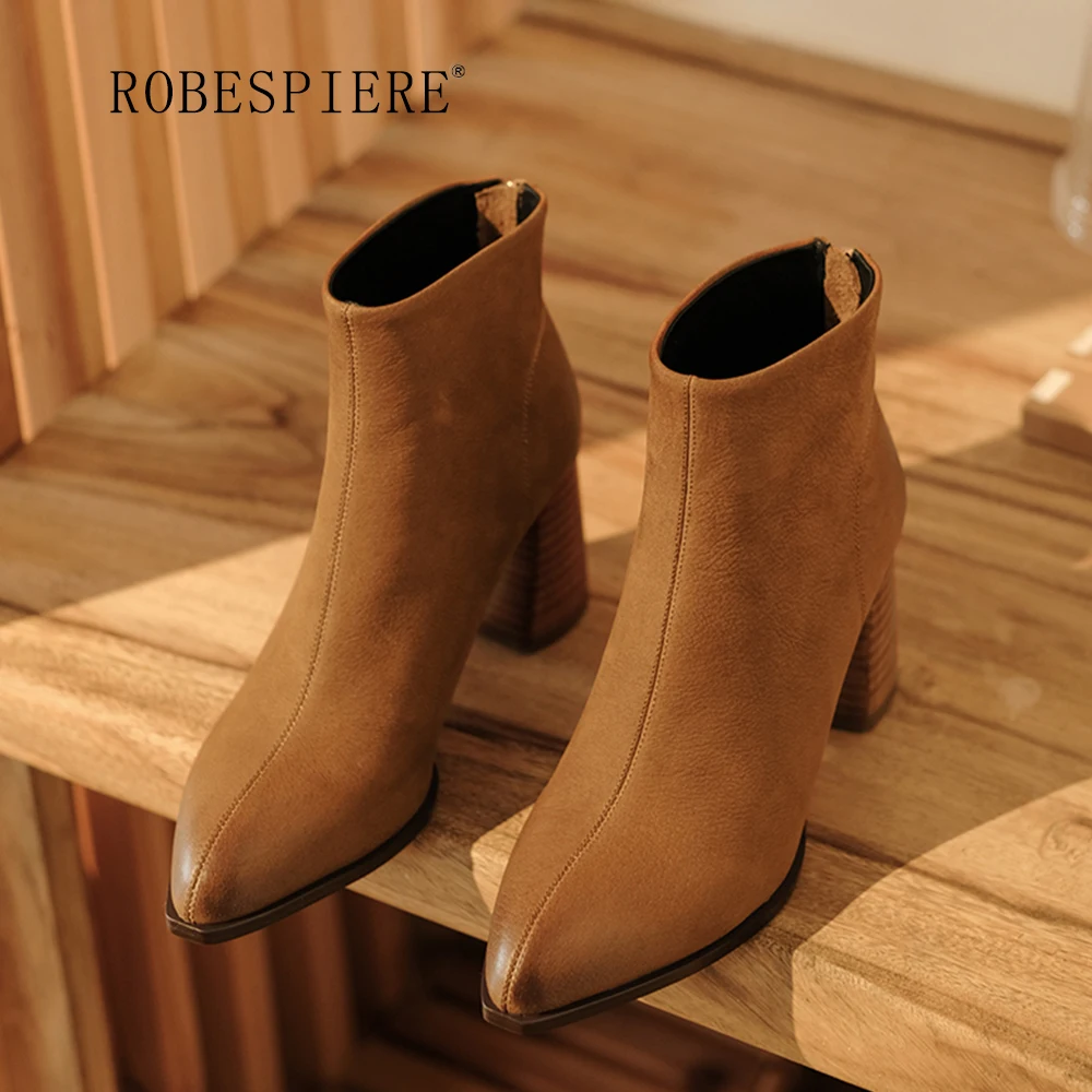 

ROBESPIERE-Winter 2021 European And American Leather Women's Boots fashion High Heels Pointed Toe Thick Heel Women's Shoes-B296
