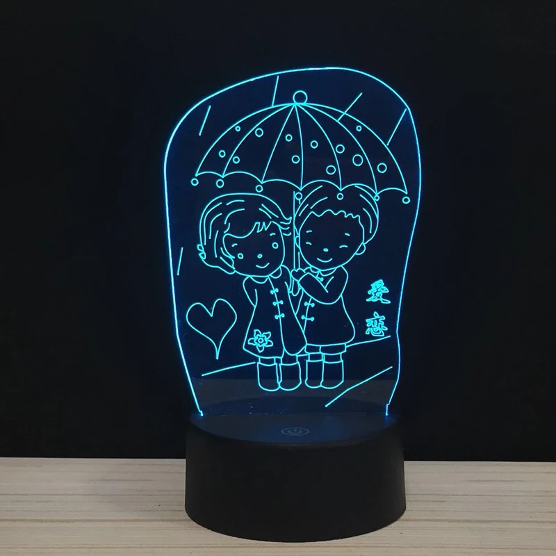 СВЕТОДИОДНЫЙ 3D Любовь в дождь под зонтиком рука руке навсегда акриловая Ночная