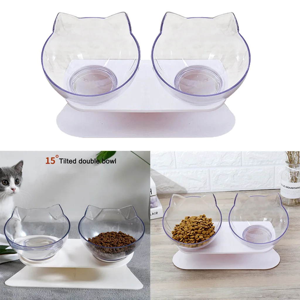 Фото Круглая кошка котенок двойная миска собачья прозрачная Нескользящая пищевая с Круглая кошка котенок двойная миска собачья прозрачная Нескользящая пищевая с