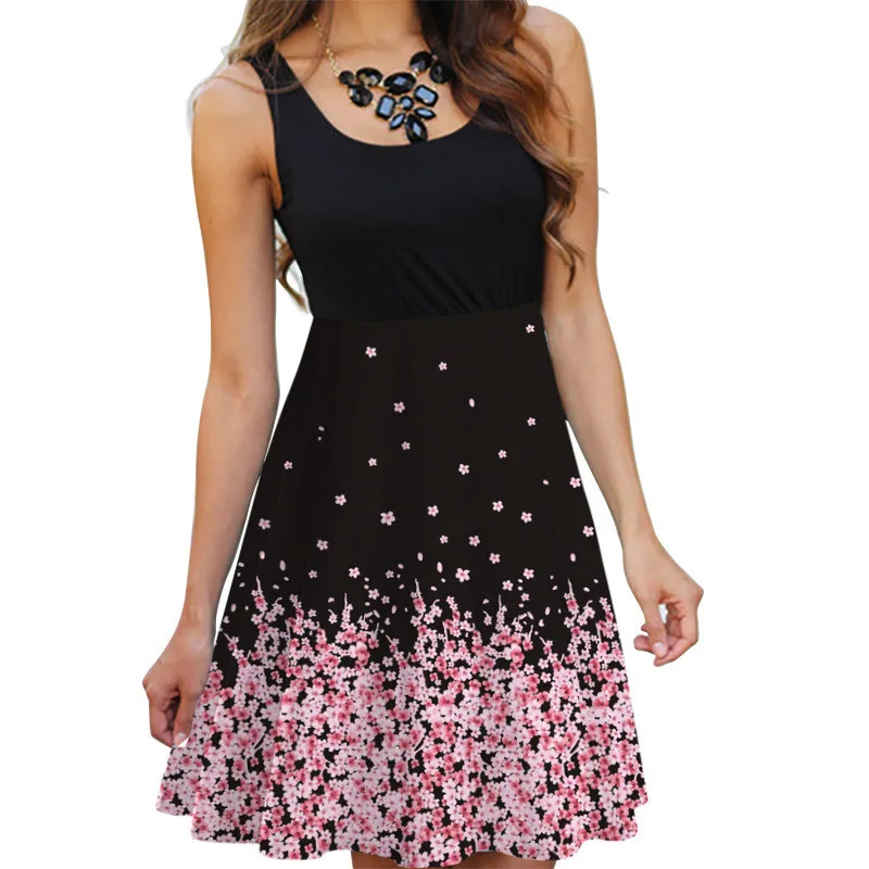 

Floral Boho Dress Ladies Sleeveless O-Neck Slim A-line Tank Dress Summer Women Fashion Vintage 3D Printing Casual Dress Vestidos