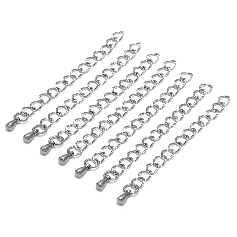 10pcs 50mm Stainless Steel Extension Chain With Water Drop Bracelet Extension Tail Chain DIY Jewelry Making Accessories Findings