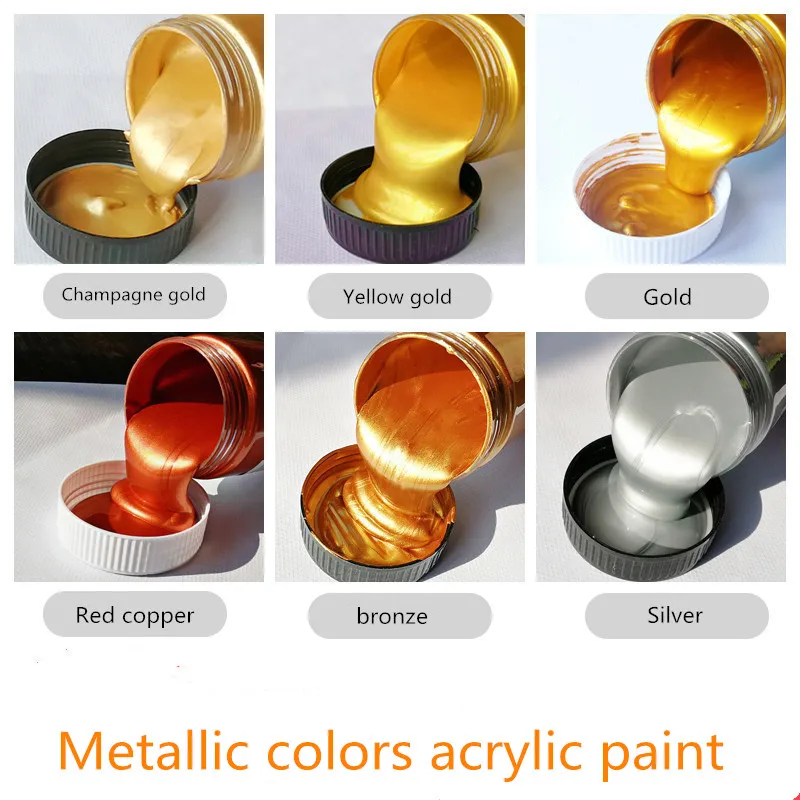 

100 Gold Paint Metallic acrylic paint,waterproof not faded for Statuary Coloring DIY hand painted graffiti Varnish Coating SALE