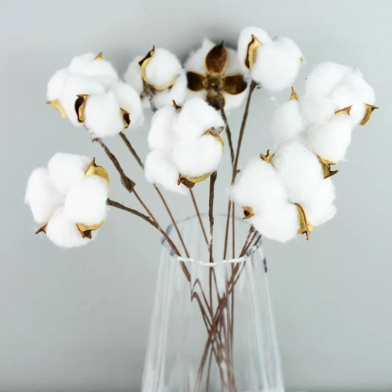 

Naturally Dried Cotton Flowers White Home Decorative Artificial Floral Branch Wedding Bridesmaid Bouquet Decor Fake White Flower