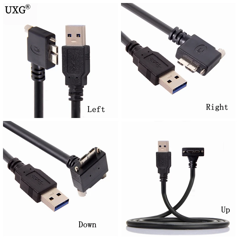 

USB 3.0 a-b 90 Degree Right & Left & Up & Down Angled Micro B USB 3.0 With Lock Screws Mount Data cable 1.2m 3m 5m