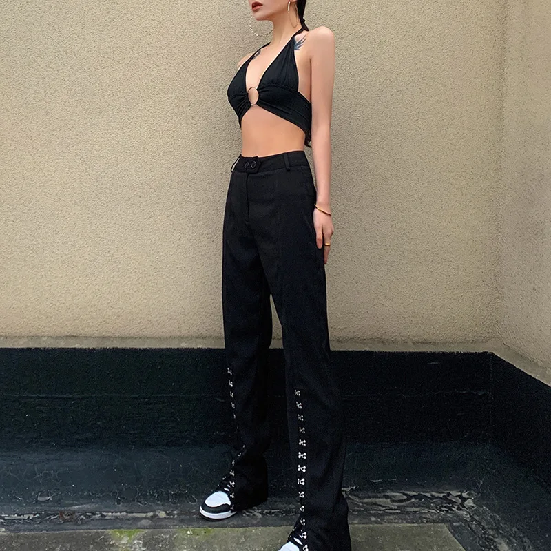 

Fashion Women Pants Harajuku Patchwork Wide Leg Pants High Waist Autumn Women New High Street Casual Female Trousers Streetwear
