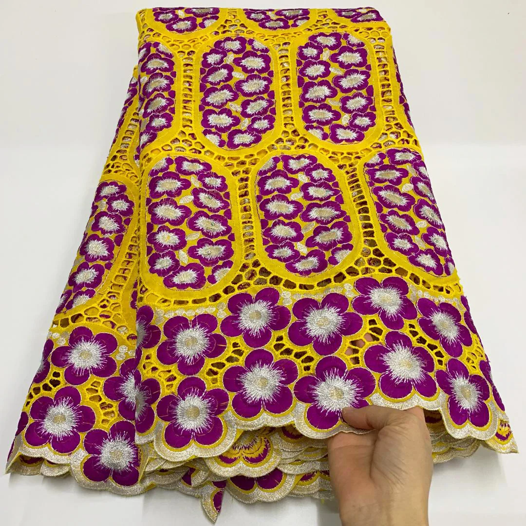

African lace fabric with embroidery latest swiss voile Lace cotton Fabric for women dress 5yards
