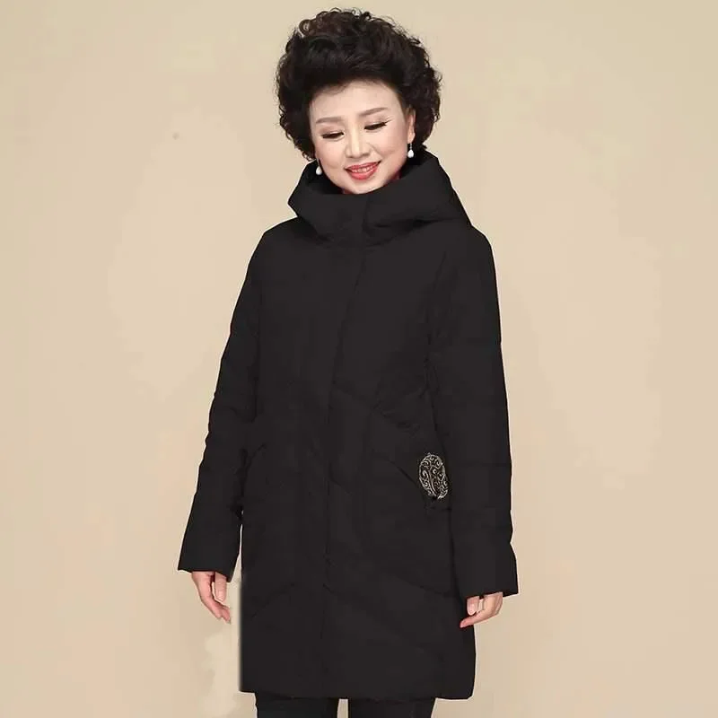 Winter Cotton-Padded Jacket Women New Foreign Style Medium Long Section Thickened Middle-Aged Elderly Padded Cotton Jacket Coat