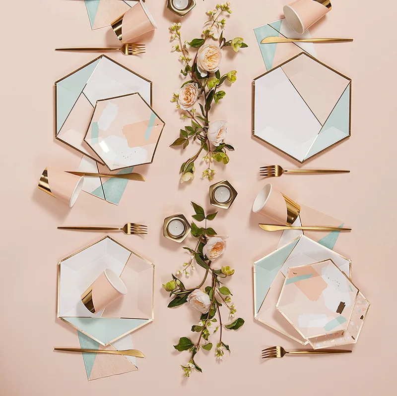 

Набор Розовой одноразовой посуды, Бумажные Соломенные тарелки для детского праздника, дня рождения, сувениры, декор для вечеринки, карнавал...