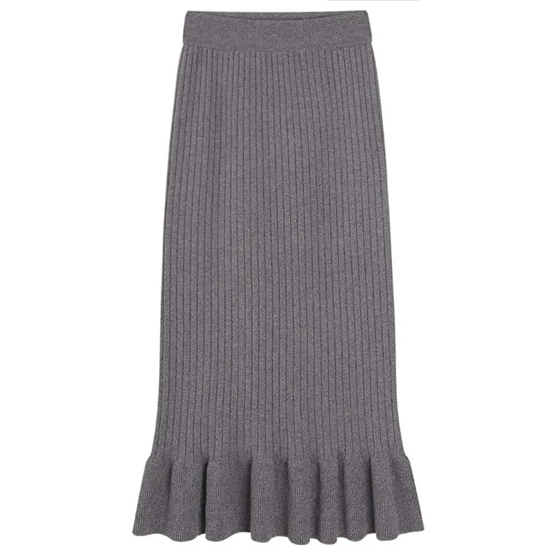 

Women Midi Skirt High Waist Vintage Office Lady Kintted Cotton Faldas Sexy Female Trumpet Skirts Saia jupe Autumn Skirt