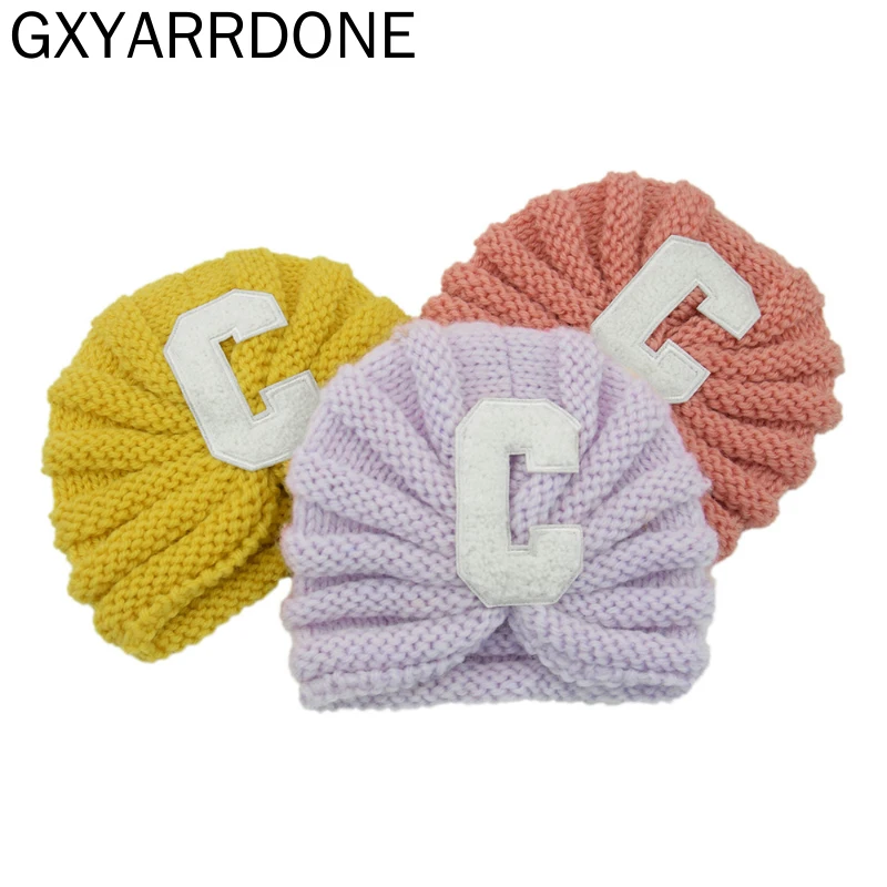 

2021 Baby Beanie Hat Knitted Turban Headwear Kids Hats Caps C Letters Winter Baby Girl Hat Toddler Newborn Cap Infant Bonnet