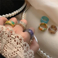 5pcslot korea fashion vintage resin rings aesthetic acetate colorful acrylic thick round rings for women jewelry accessories