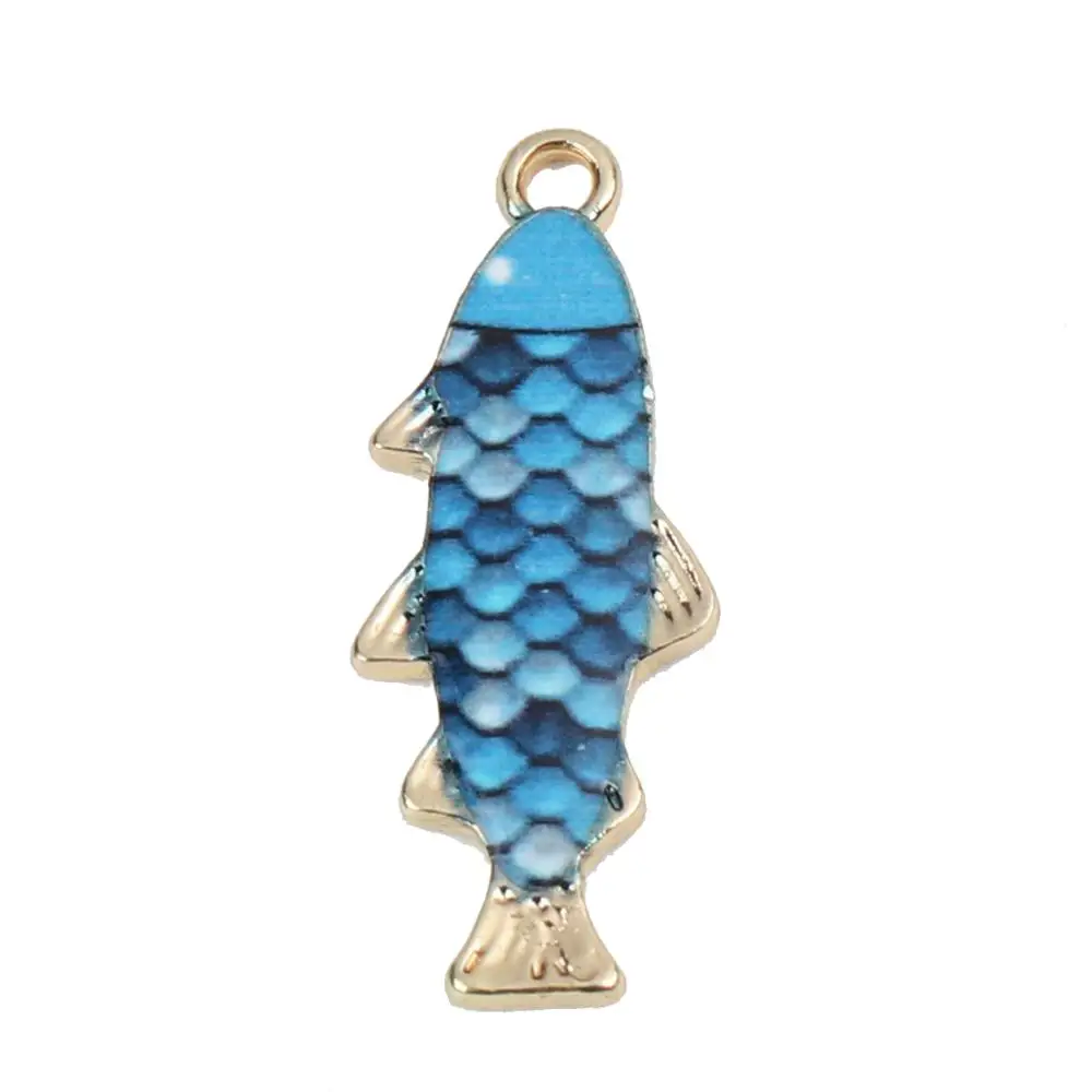 DoreenBeads Fashion Japanese Style Pendant Zinc Based Alloy Ocean Jewelry Fish Animal Gold Blue Enamel DIY 27 x 11mm 10 PCs | Украшения и
