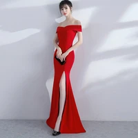 elegant red off shoulder high slit formal evening party gown mermaid simple burgundy prom dress for women homecoming graduation