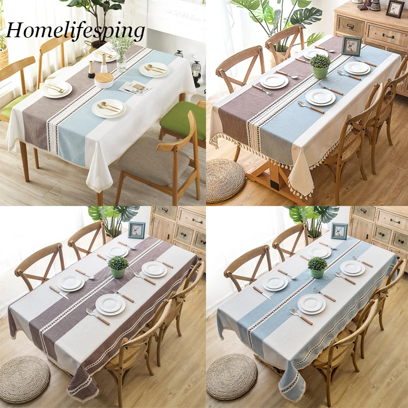 

Plaid Decorative Linen Tablecloth With Tassel Waterproof Oilproof Thick Rectangular Wedding Dining Table Cover Tea Cloth
