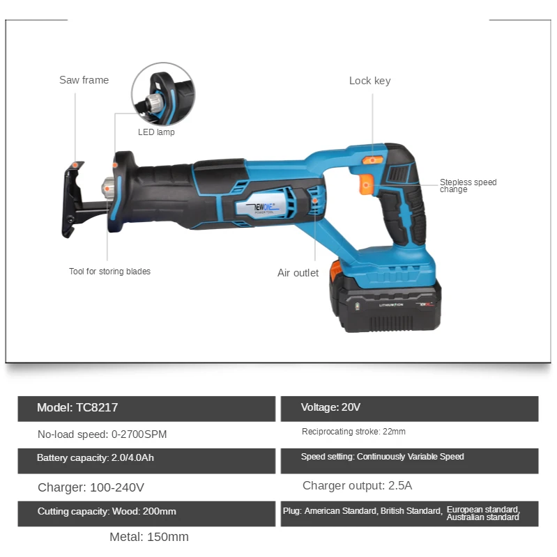 

20V lithium-ion DC charging cordless portable horse saw reciprocating saw curved saw pruning saw hand saw electric saw