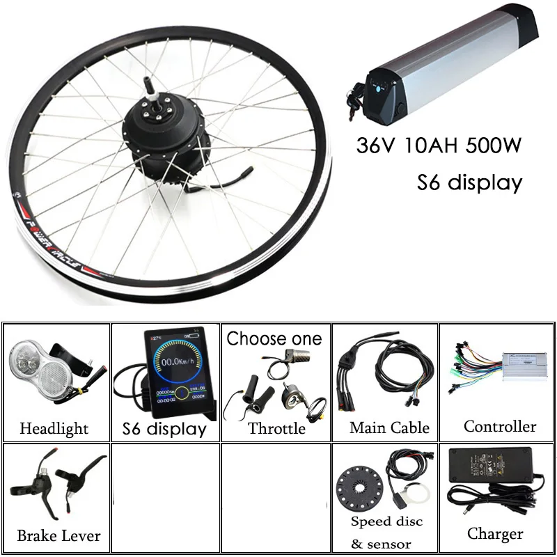 36V 10AH 500W S6 Комплект для переоборудования электрического велосипеда 36V10A комплект электровелосипеда Батарея Мотор колеса Набор для электровелосипеда конверсионный комплект ступицы Bicicleta электровилка - Цвет: 36V 10AH 500W S6
