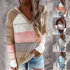 Женский Повседневный вязаный свитер с капюшоном, свободный свитер с длинным рукавом и кулиской, осень 2021, размера плюс