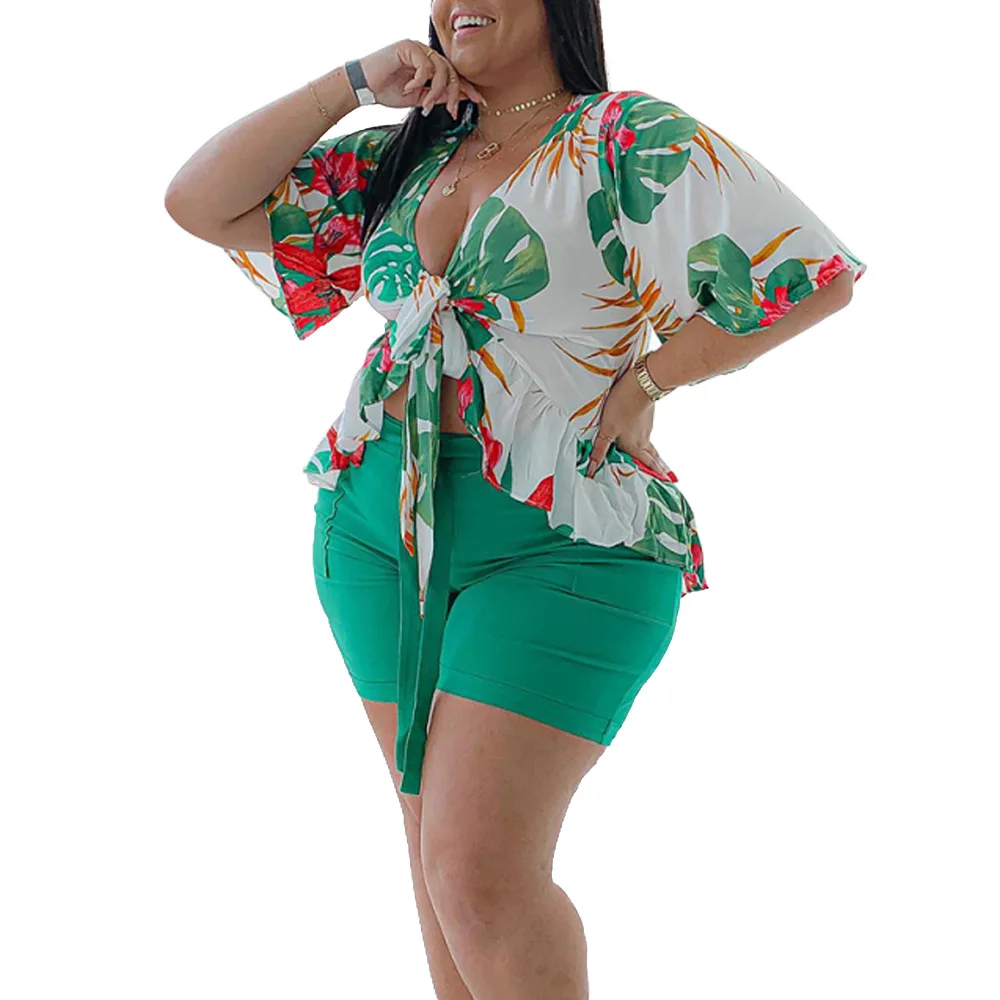 New Products Launch 2021 Summer Fashion Casual Printing Ladies Summer Short Set