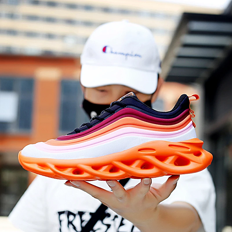 

Large Size 45 New Style Men's Shoes Mesh Breathable Comfortable Sneakers High Quality Design Thick Bottom Lace-up Running Shoes